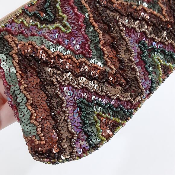 Vintage 1980s Beaded Clutch Kiss Lock Chevron Multicolor Evening Bag Hollywood - Picture 4 of 9